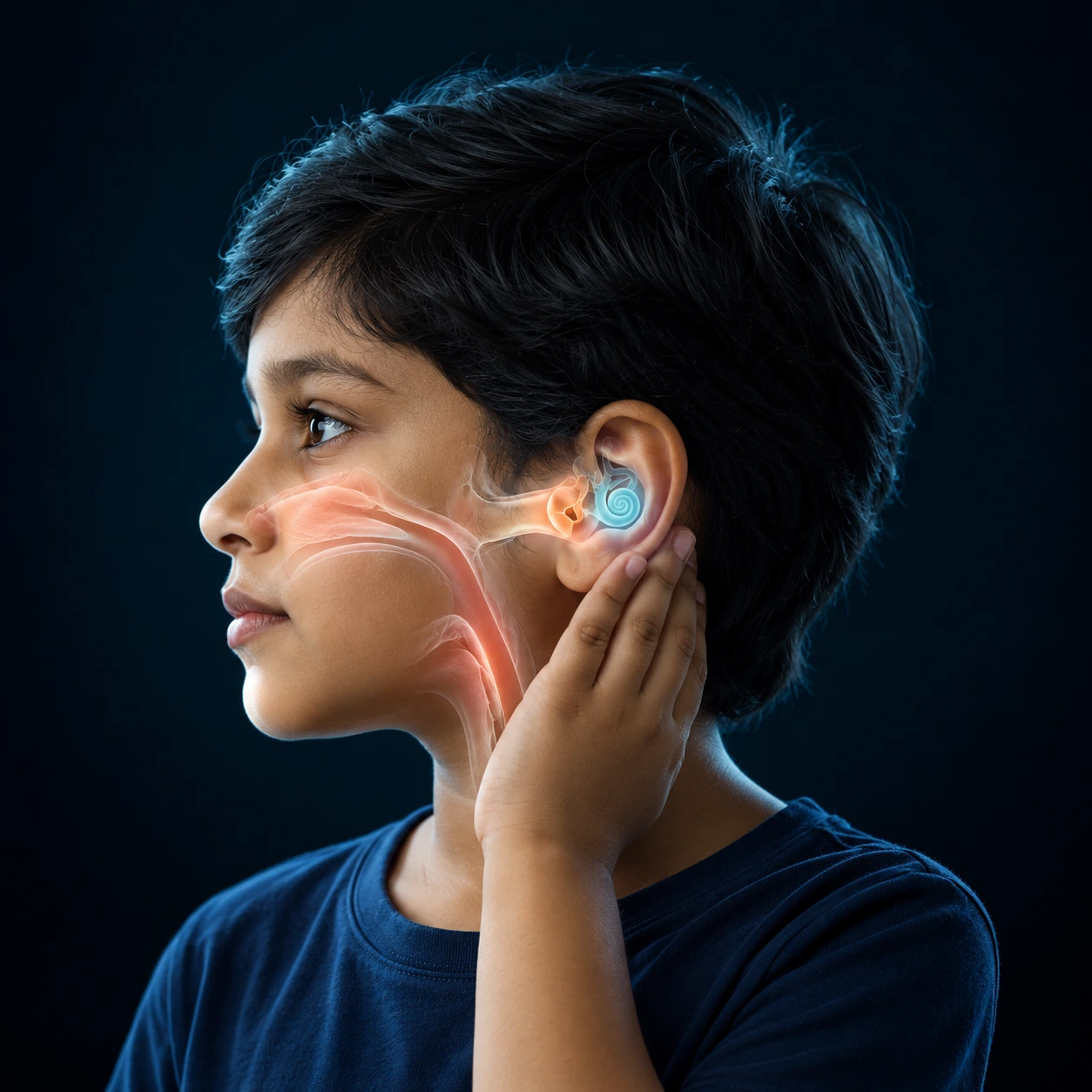Paediatric ENT care illustration of a child with ear discomfort